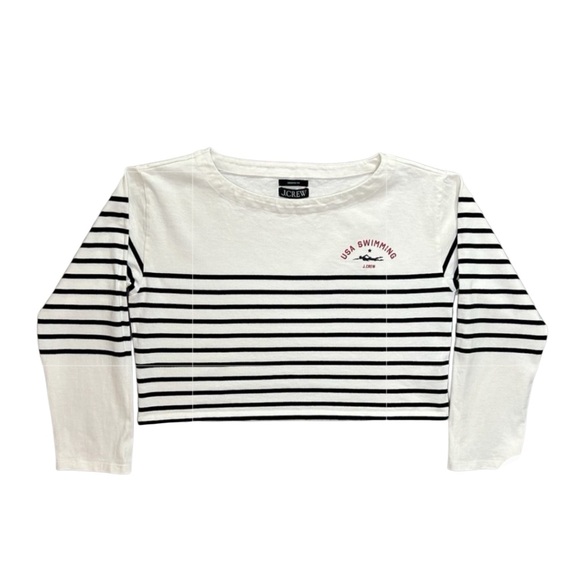 J.Crew USA Swimming crop boatneck T-shirt Long Sleeve stripes limited edition M - Picture 7 of 8